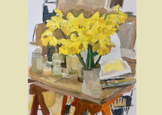 Banner Studio Still with Daffodils oil on paper 2019 Sinead Lucey