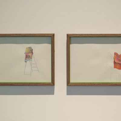 Rehearsals, Yvonne McGuinness Ladder and fabric (L), Girl in robes (R) Installation View Photo Credit: Ros Kavanagh