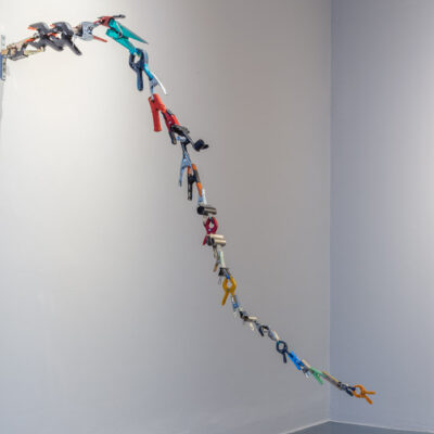 Liam O’Callaghan, 'Hold Together', 2008. Walk bracket, clips and twigs. Size variable. Photograph Roland Paschhoff