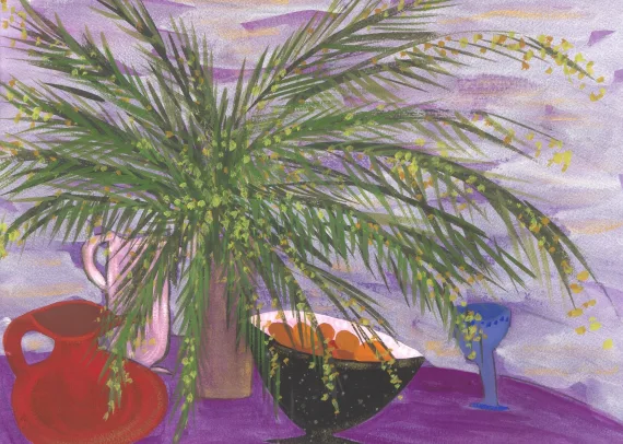 JOM00023 Jane O Malley Still life with Mimosa by the Sea
