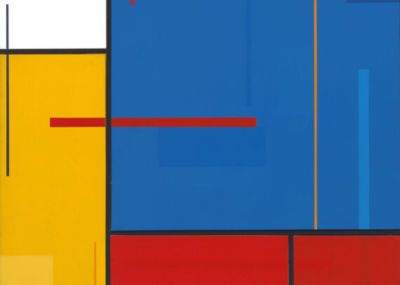Collection Number P166 Francis Tansey orange on blue red on green time and space
